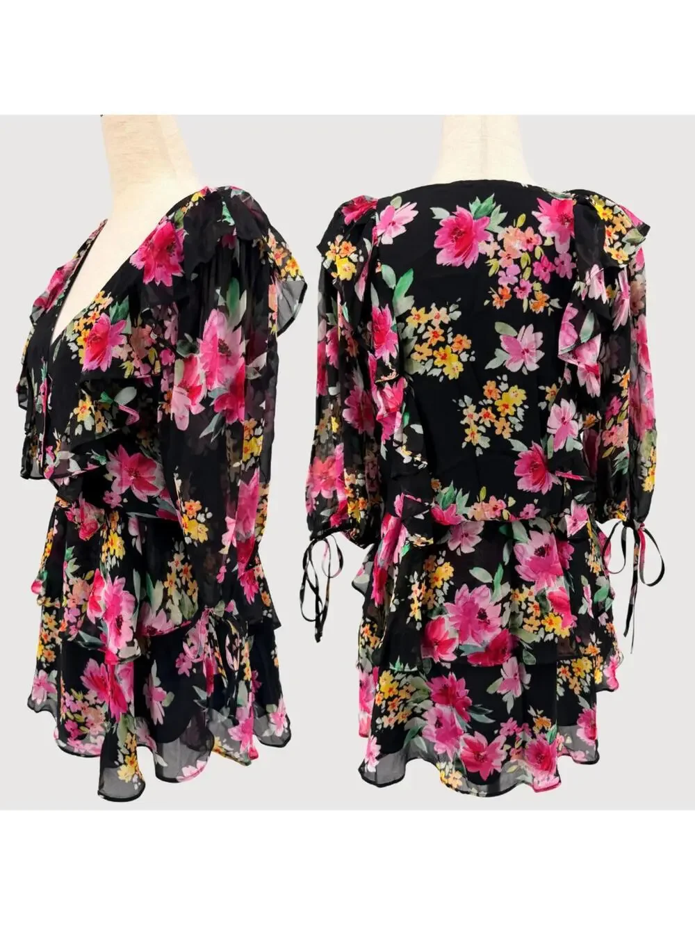Yumi Kim Hailey Floral Mini Dress Black Silk Feel NWT M - Picture 3 of 9